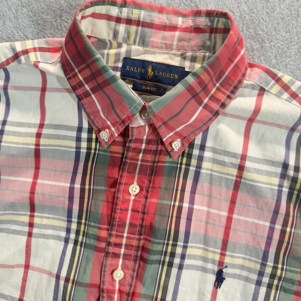 Ralph Lauren Indian Madras Button Down Shirt Classic Fit Plaid Mens Medium